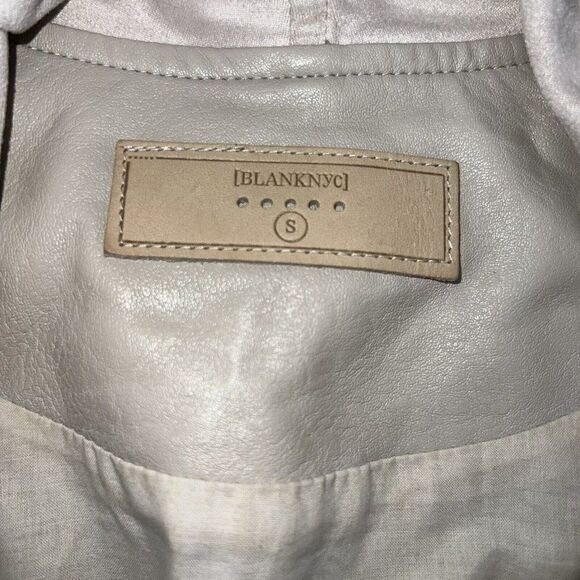 Blank NYC Jacket S Cream Faux Leather Draped Front Knit Zip Asymmetrical Womens - Picture 3 of 4